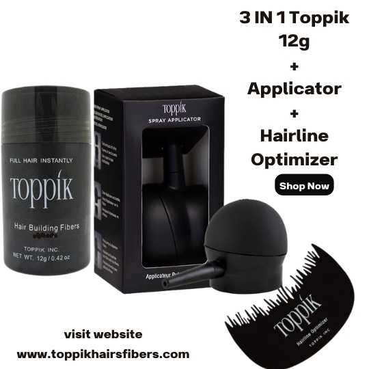 Toppik Hair Building Fibers 3 IN 1 Deal 12g Fiber+ Spray Applicator+ Hairline Optimizer