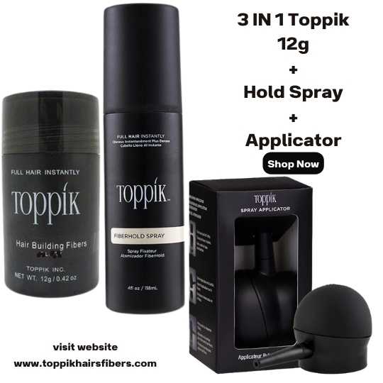 Toppik Hair Building Fibers 3 IN 1 Deal 12g Fiber+ FiberHold Spray+ Spray Applicator