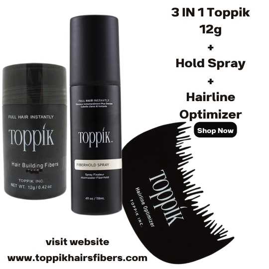 Toppik Hair Building Fibers 3 IN 1 Deal 12g Fiber+ FiberHold Spray+ Hairline Optimizer