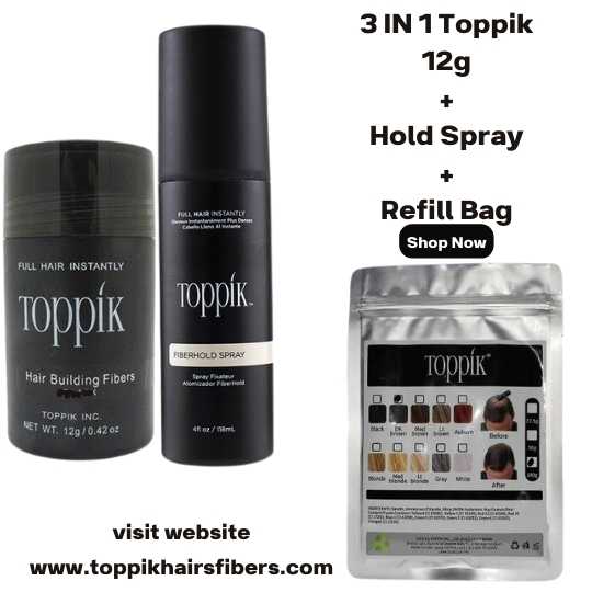 Toppik Hair Building Fibers 3 IN 1 Deal 12g Fiber+ Refill 25g+ FiberHold Spray