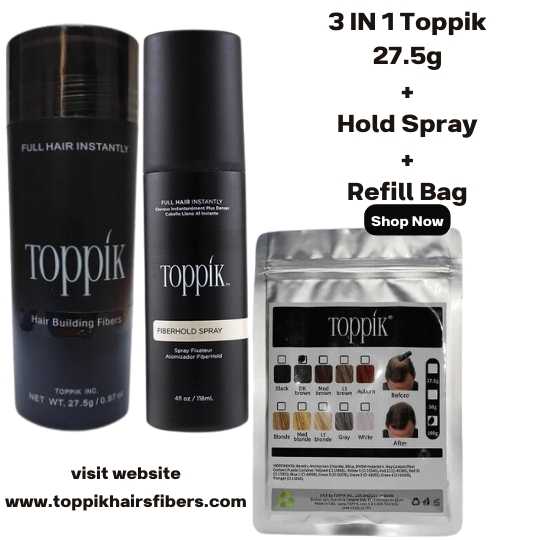 Toppik Hair Building Fibers 3 IN 1 Deal 27.5g Fiber+ Refill 25g+ FiberHold Spray