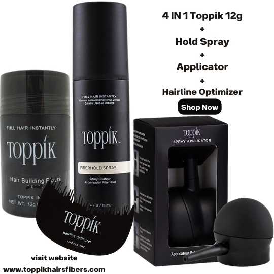 Toppik Hair Building Fibers 4 IN 1 Deal 12g +FiberHold Spray+Spray Applicator+Hairline Optimizer