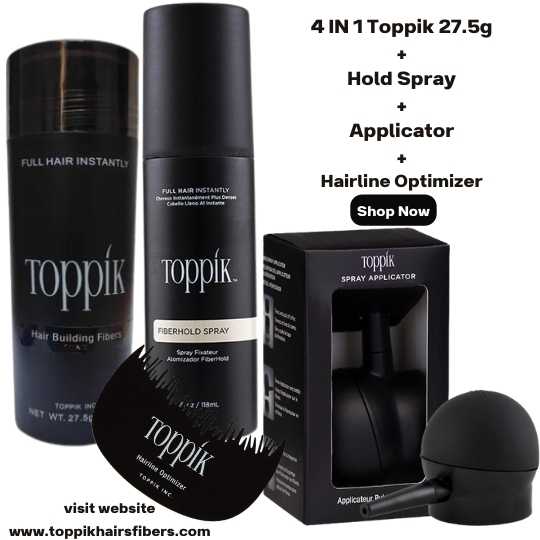 Toppik Hair Building Fibers 4 IN 1 Deal 27.5g +FiberHold Spray+Spray Applicator+Hairline Optimizer